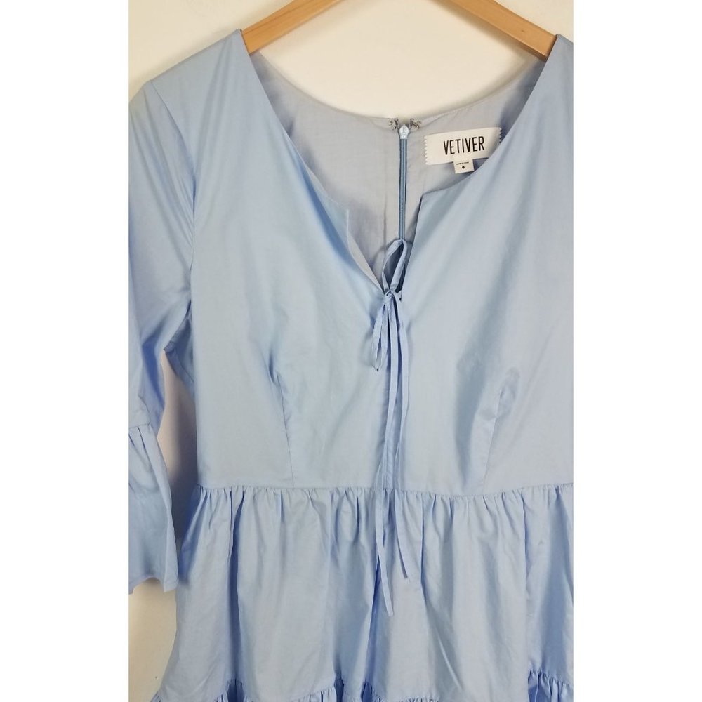Vetiver Women's Sz. 6 Light Blue Harrison Mini Cotton Poplin Ruffled Dress - Picture 3 of 9